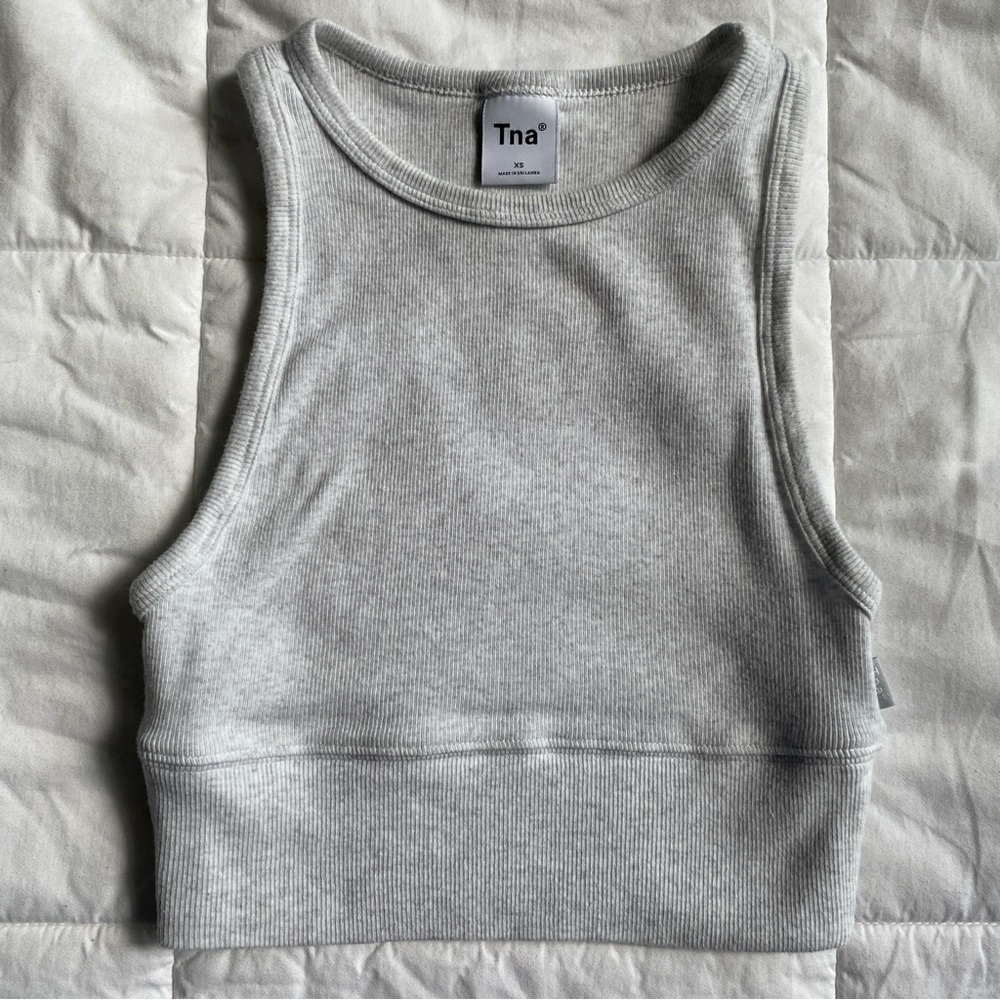 Aritzia TNA Avenue Tank Top Heather Cloud White Grey XS